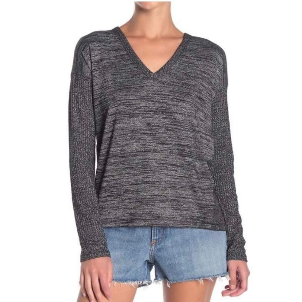 Rag & Bone Heather Grey V-Neck Soft Lounge Long-Sleeve Top Size Medium